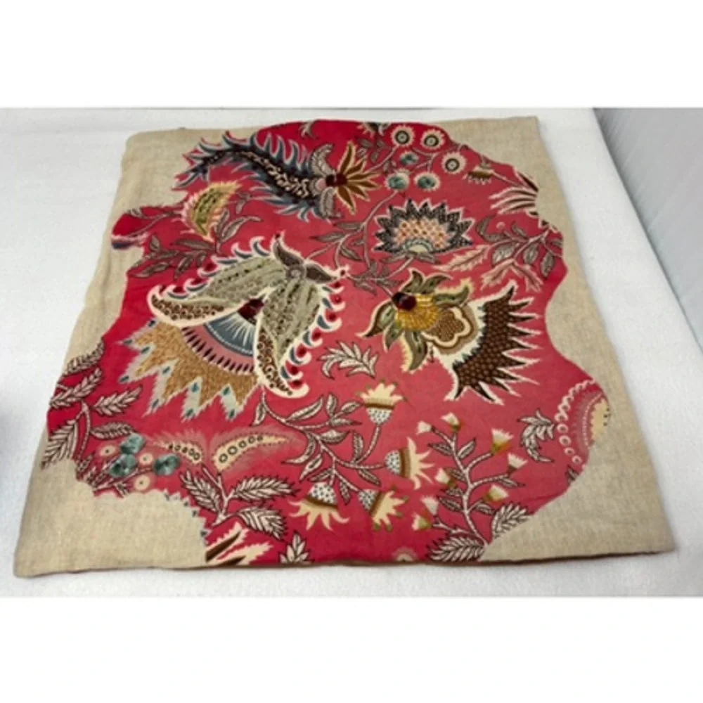 Pier 1 Imports Scroll Bloom Moss Red Floral (1) Square Throw Pillow‎ Cover 17